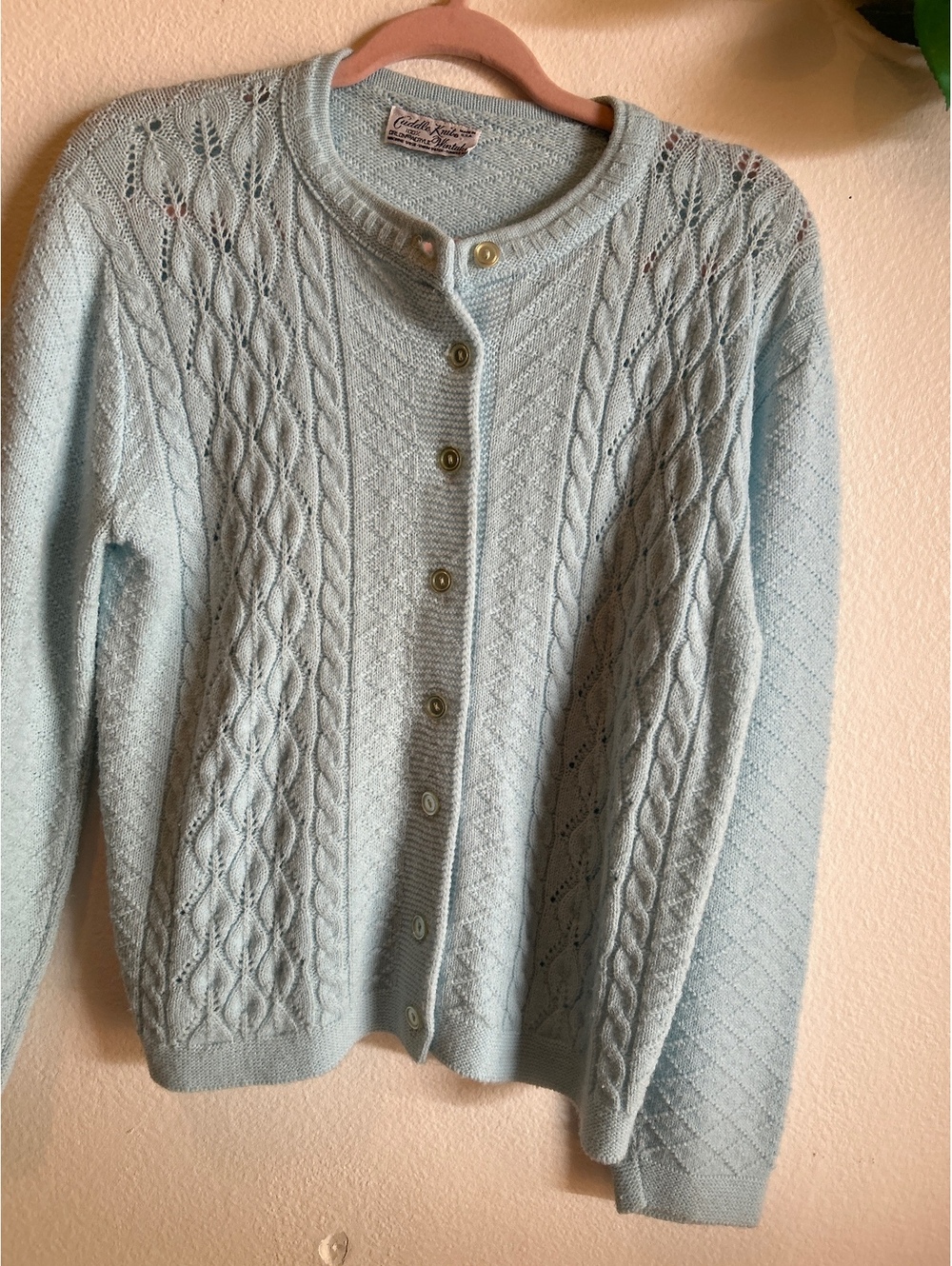 Vintage Cuddle Knit Light Blue Acrylic Cardigan Sweater Made in USA